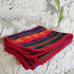Two Woven Place Mats in Red w South American style pattern chevron stripes